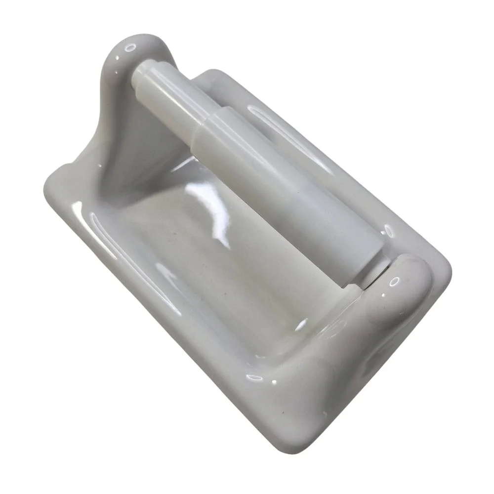 Vintage Ceramic Toilet Paper Holder White Recessed Mid Century Modern Bathroom